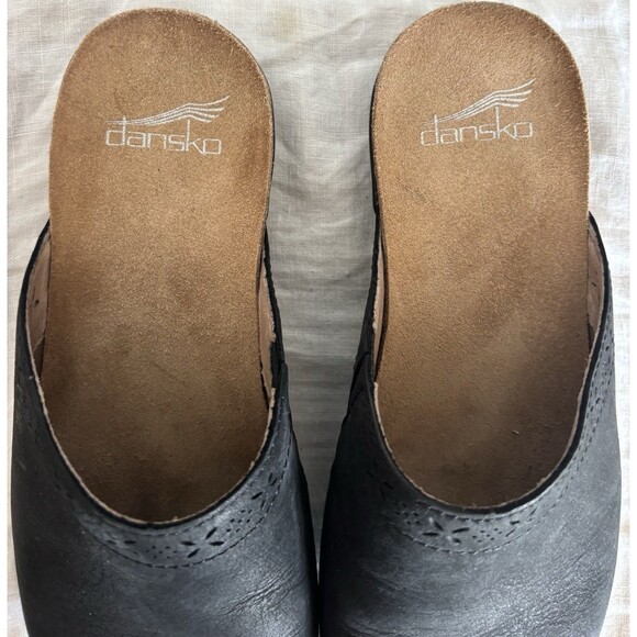 Dansko Women Robbie Clogs Sz 37 US 7 Black Nubuck Leather Slip On Comfort Shoe - Picture 7 of 10